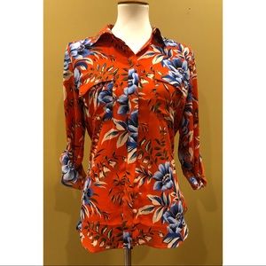 Ann Taylor LOFT Red Floral Button Down Blouse